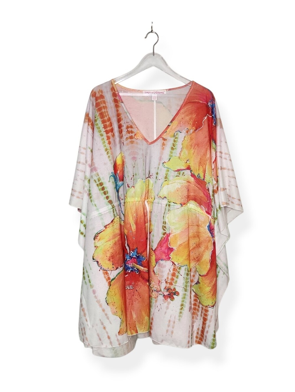 Leoma Lovegrove White Orange Floral Tie-Dye Beach Swim Coverup Kaftan Size XL